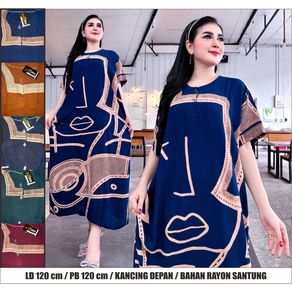 DASTER RAYON JUMBO BIG SIZE XXL CABUTAN | DASTER RAYON NON RUFLE BATIK WANITA  | DASTER KEKINIAN BUSUI KANCING DEPAN MURAH | LUKISAN RUBY KRINCING LINTANG ALIA ELMA