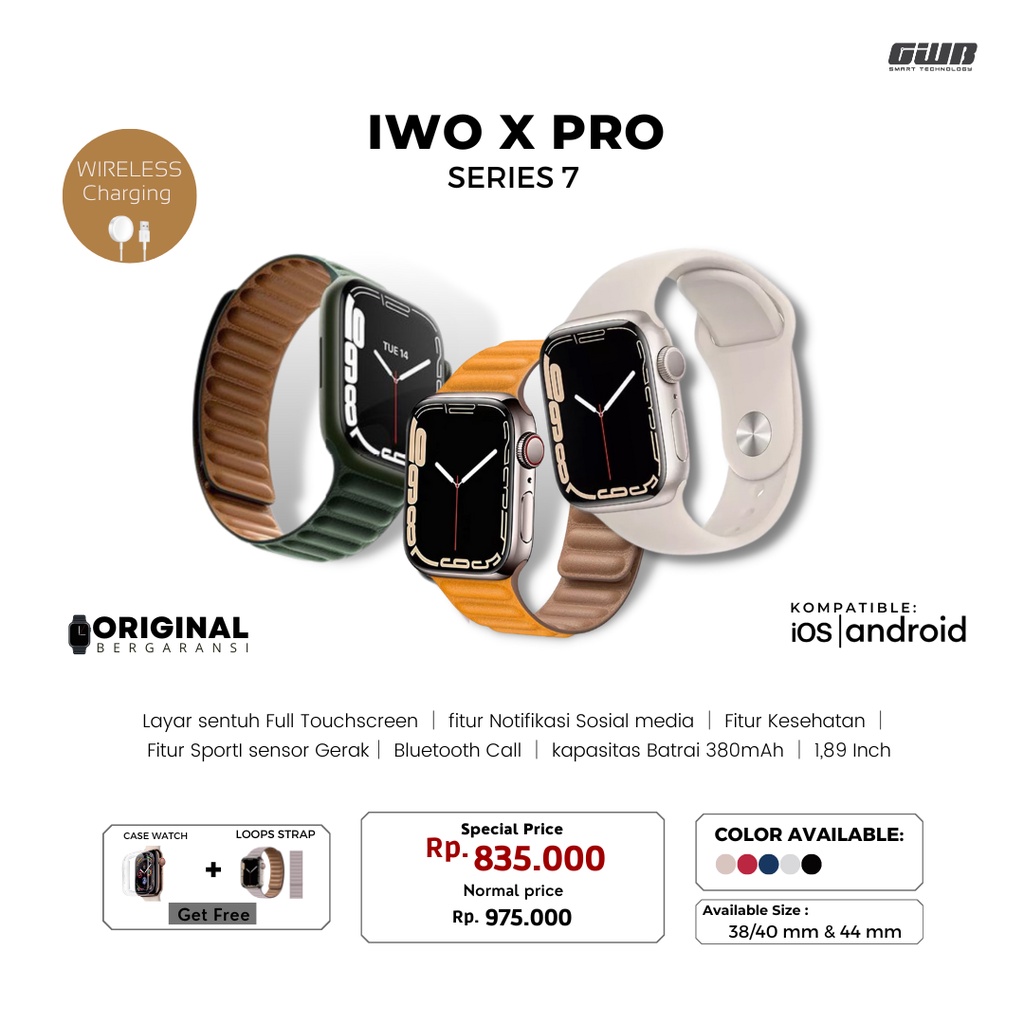 BERGARANSI✅ IWO X PRO PRO  WIRELESS  CHARGER (BISA TELEPON DAN ANGKAT TELEPON) [FREE STRAP]