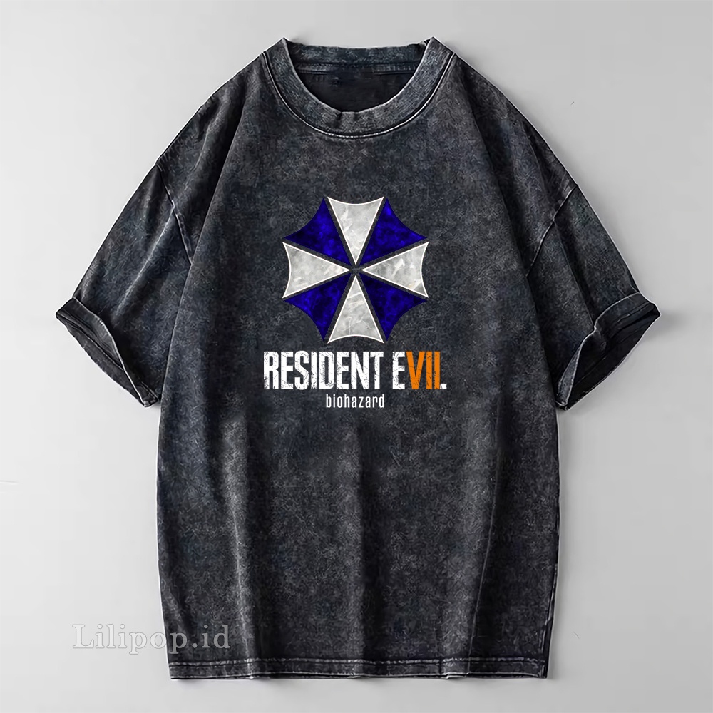 Kaos Baju Wash Tshirt Resident evil  Pria wanita Stone wash Baju Distro Basic Lengan Pendek unisex