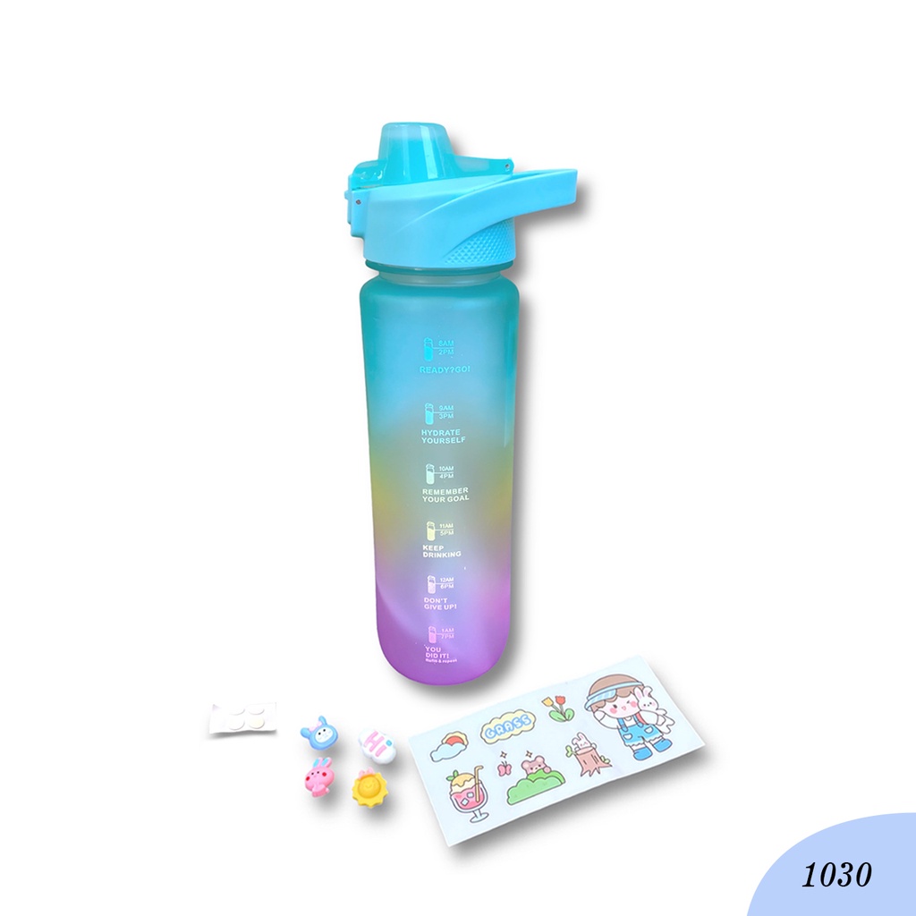 Botol Air Minum Polos Gradasi 2 Warna 900ML Kode 1030 Free Sticker 2D &amp; 3D Botol Warna Gradasi Botol Minum Viral Penanda Waktu Botol Minum Viral Botol Minum Sedotan