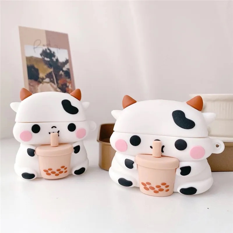 Aksesoris Casing Airpods Airpod Case Gen 1 / 2 Pro Sapi Cow Boba Lucu Silikon Cute Soft Silicone Wir