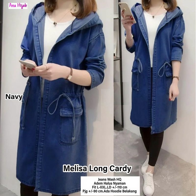 MELISA LONG CARDY By ANA HIJAB ( Bestseller ) - Bhn jeanswash ( ada hoodie )