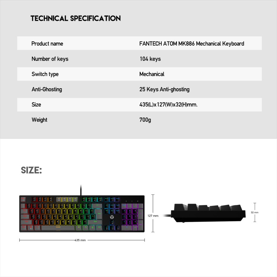 Fantech ATOM Fullsize MK886 RGB Gaming Mechanical Keyboard