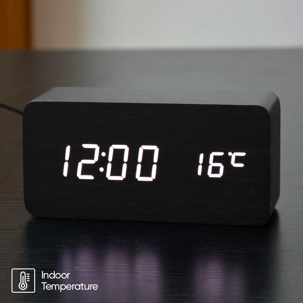 (BISA COD) FTIHSHP Jam Alarm LED Digital Wood Clock with Temperature