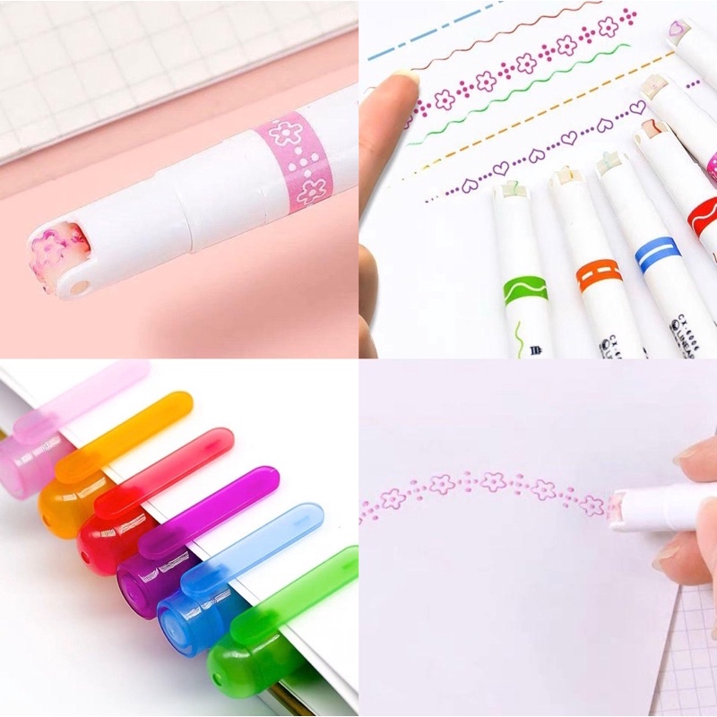 

[FS] Pen Art Linear Color Marker Highlighter Roller Multi Shapes Curve Line Drawing Tools
