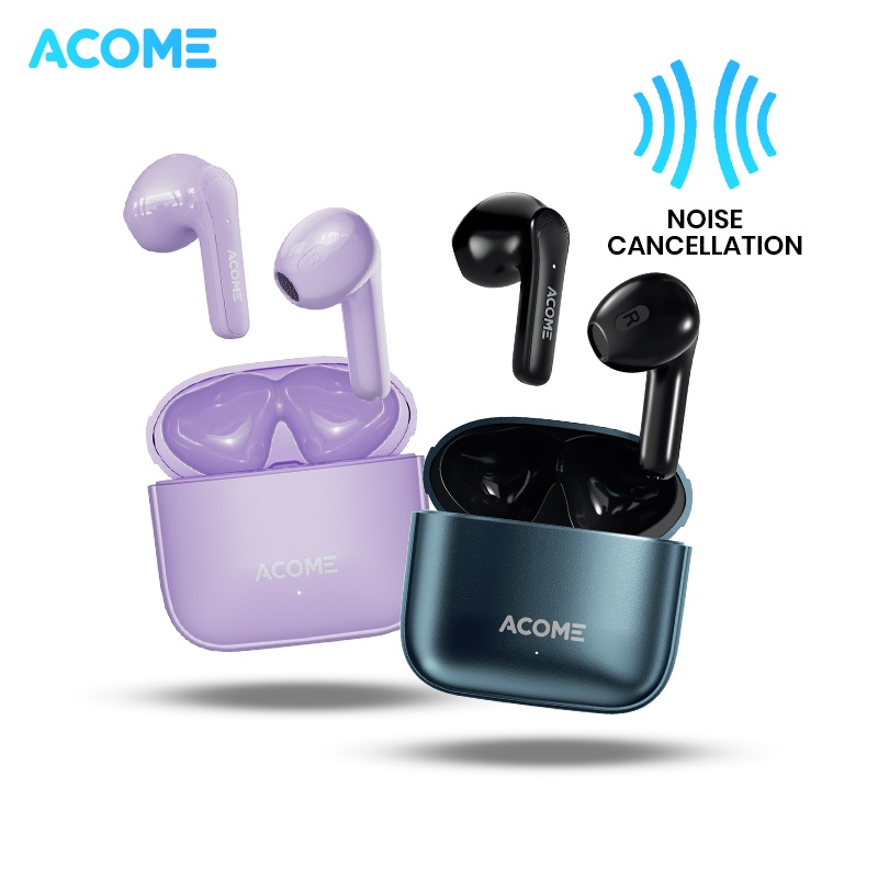 Acome Headset Earphone Bluetooth TWS5.3 ENC Call Noise Reduction 3,5 Gram Ultra Light - Garansi Resm