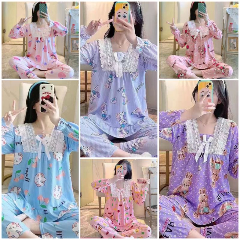 BAJU TIDUR WANITA IMPORT/PIYAMA WANITA IMPORT SETELAN PP NEW MOTIF