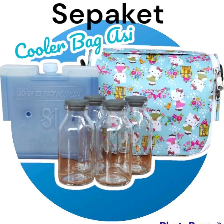 SEPAKET cooler bag asi tas - MOTIF HELLO KITTY BIRU MUDA