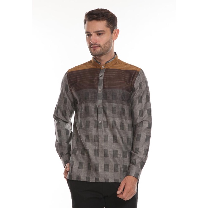 TERBARU MANZONE Kemeja Koko Pria Lengan Panjang Modern Fit Adas-Grey /BAJU KOKO PRIA/BAJU KOKO DEWAS