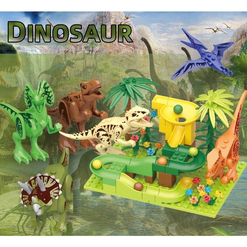 Mainan balok bricks dinosaurus, Mainan brick marble run dino blok