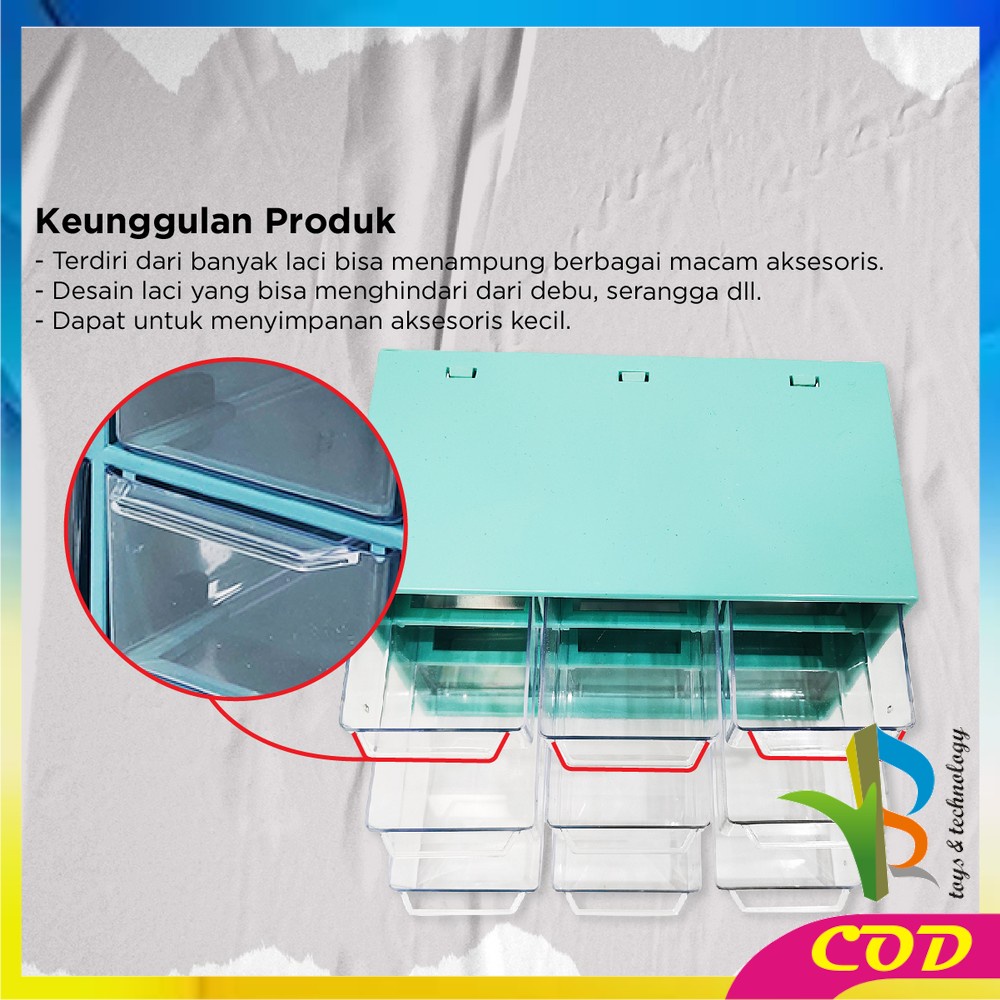 RB-C804 Kotak Laci Perhiasan kotak Aksesoris Mini 9 Sekat / Kotak Penyimpanan Serbaguna Laci Mini / Laci Aksesoris Storage Box Multifungsi