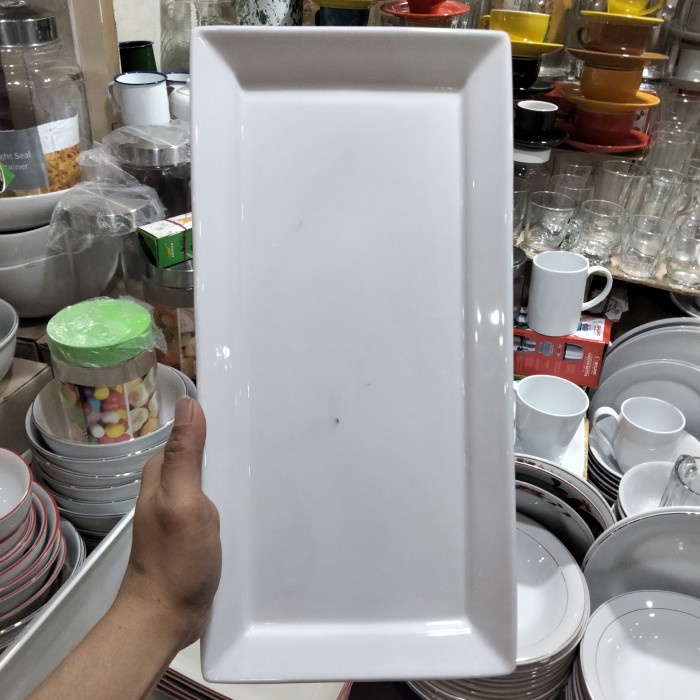 Saji Piring Saji Persegi Panjang Keramik Blanc