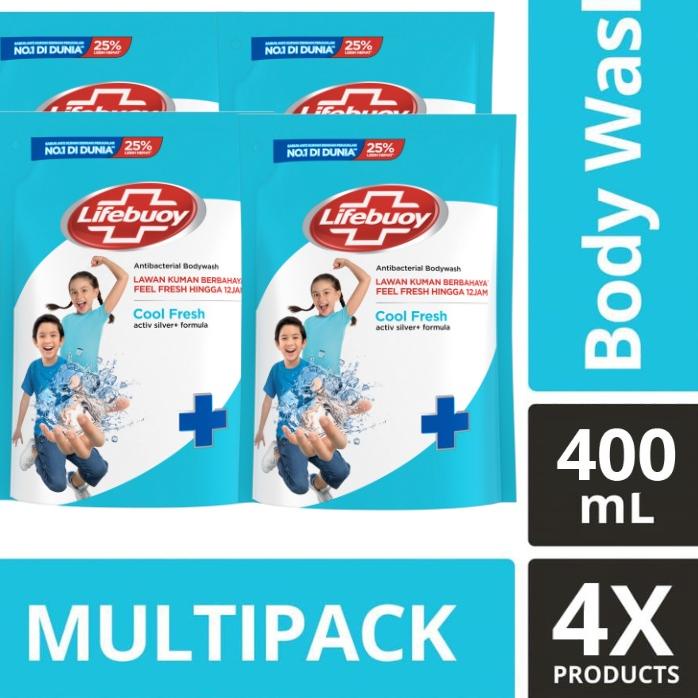 ✺ Lifebouy Sabun Cair Cool Fresh Refill 400ml (Paket Isi 4) ⅍