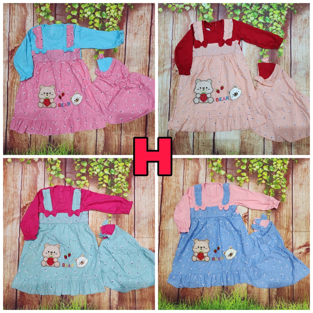 Two Mix Dress Muslim Anak 1 - 2 Tahun Gratis Kerudung Gamis Anak Perempuan 2024 dj906-2