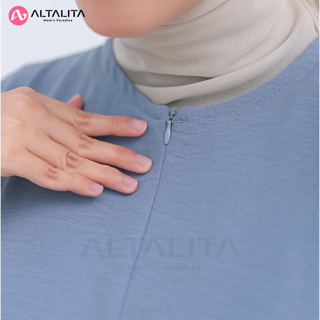 Altalita - Daster Gamis Kekinian Cringkle Airflow Polos Lengan Tangan 3/4 Busui Panjang Semata Kaki Jumbo LD 120