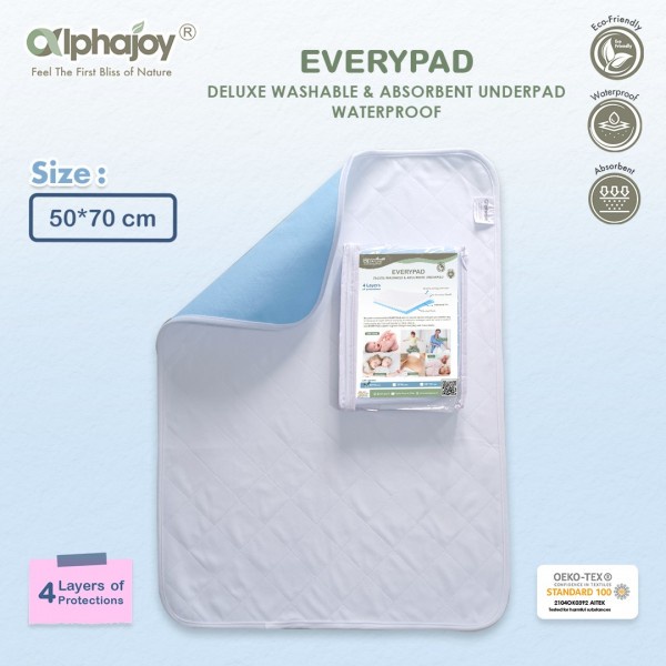 Perlak Kain Waterproof Alas Ompol bayi anak dewasa Alphajoy EVERYPAD Deluxe Washable Absorbent washable Underpad Perlak Kain Waterproof incontinence Bed Protector inkontinensia mat