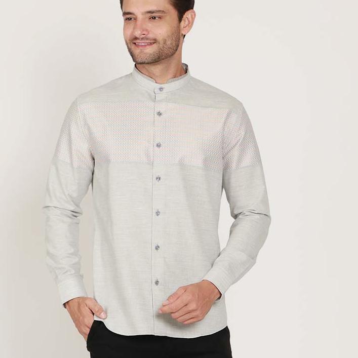 ✷ KOKO IZHDI GREY Kemeja Casual Formal Pria Lengan Panjang LS - Baju Atasan Top Man Muslim Shirt Edw