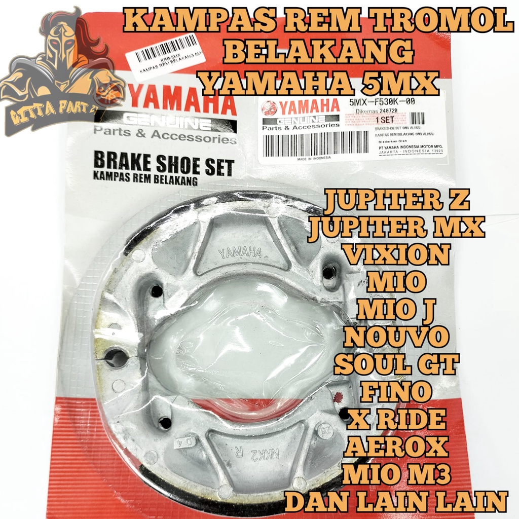 KAMPAS REM TROMOL BELAKANG YAMAHA 5MX KUALITAS ASLI ORIGINAL YAMAHA YGP PRESISI BAHAN BERKUALITAS NO 1 DAN DIJAMIN AWET JUPITER Z JUPITER MX VIXION MIO KARBU MIO J MIO SPORTY MIO SMILE NOUVO SOUL GT FINO X RIDE AEROX MIO M3