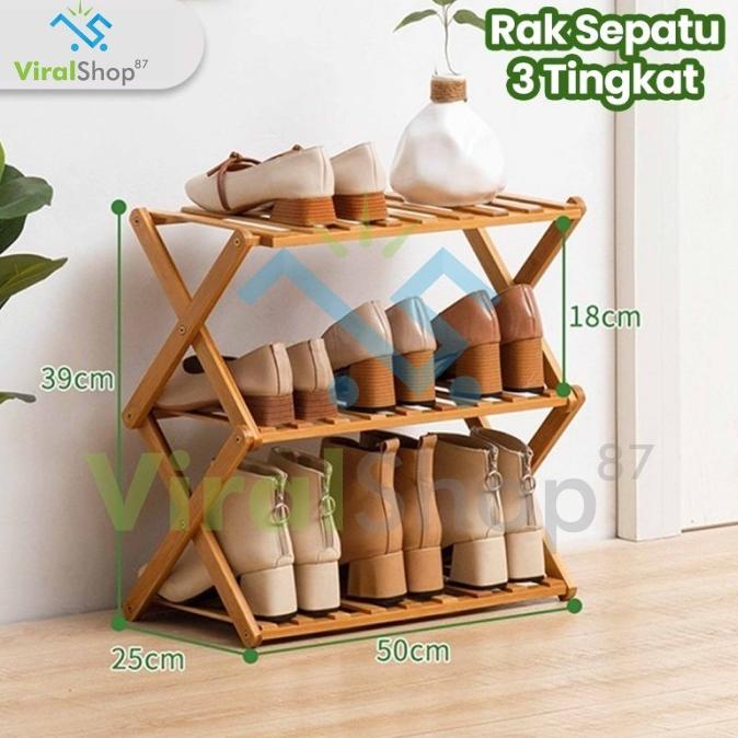 Cod  Tempat Rak Sepatu Susun Kayu Lipat Zigzag Rak Minimalis Storwejixaa