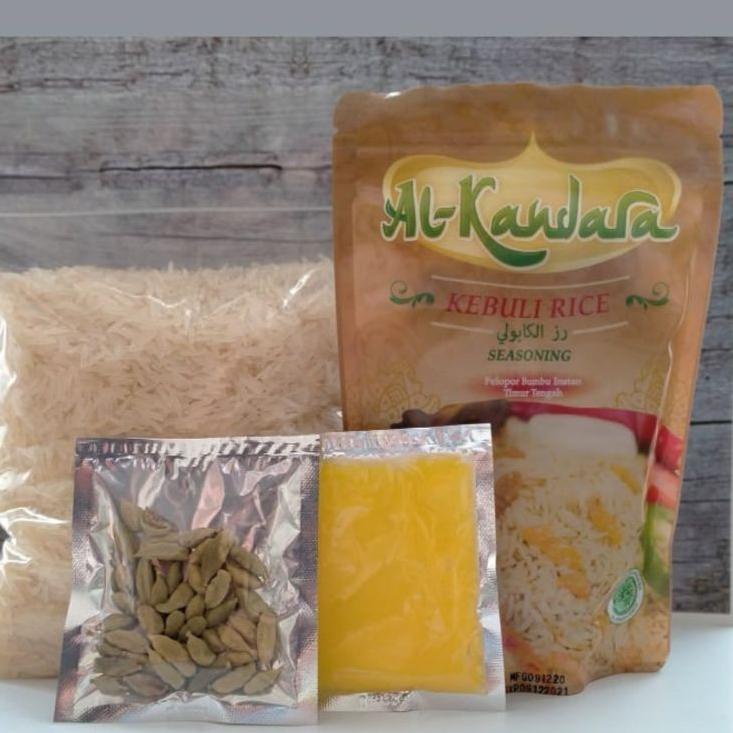 

✫ Paket Nasi Kebuli Briyani Mandhi Bukhori Kabsah instant Alkandara komplit Dengan beras basmati 1kg ☀