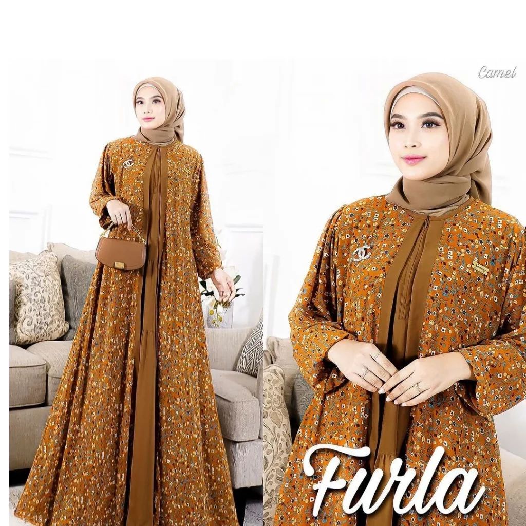 Import Furla Dress Gamis bunga kecil Baju kondangan elegan fashion muslim terbaru 2023