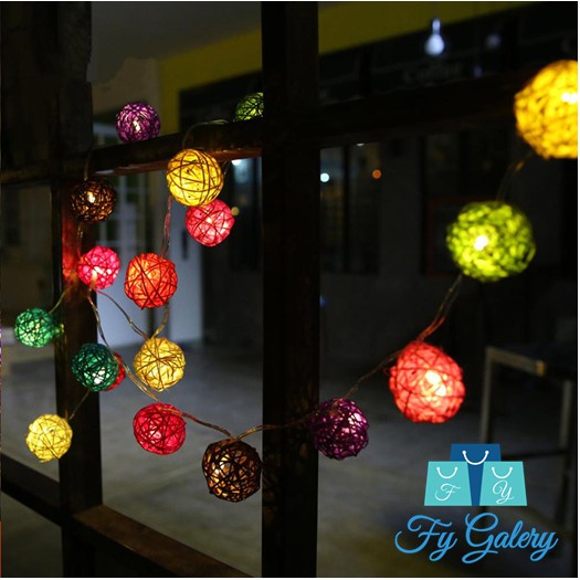 FYG LAMPU ROTAN BAMBU Lampu Tumblr Rotan Bulat Rattan Ball Light Led Hias Dekorasi