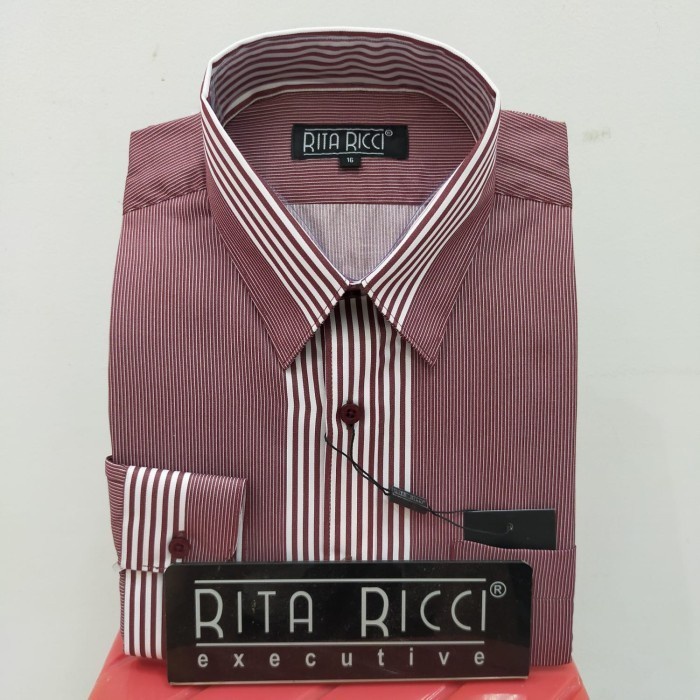 Kemeja Pria RITA RICCI gaya EXECUTIVE Casual Salur Maron Kombinasi