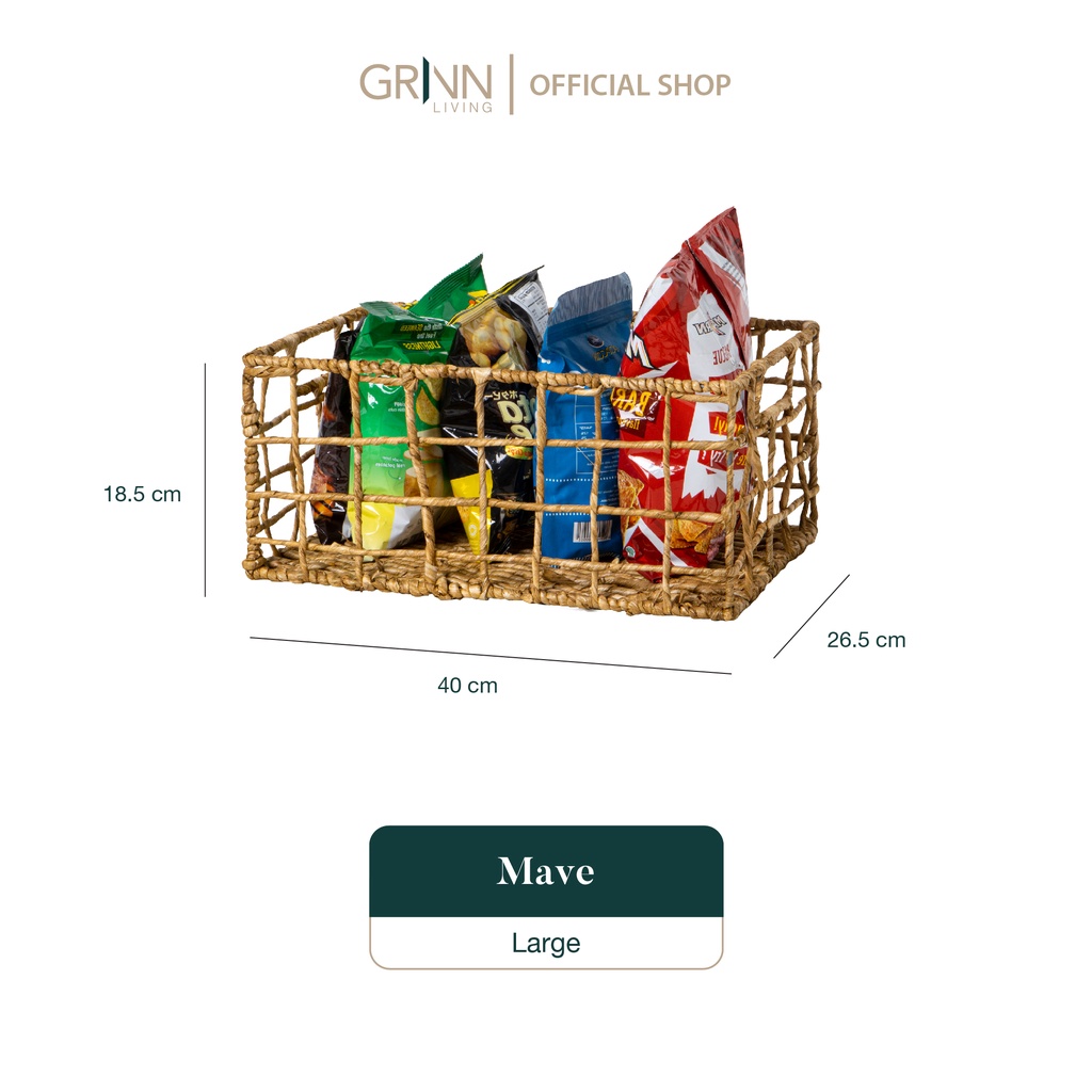 GRINN LIVING Mave Keranjang Eceng Gondok Ukuran Medium / Kotak Penyimpanan / Box Organizer / Keranjang Serbaguna Aesthetic