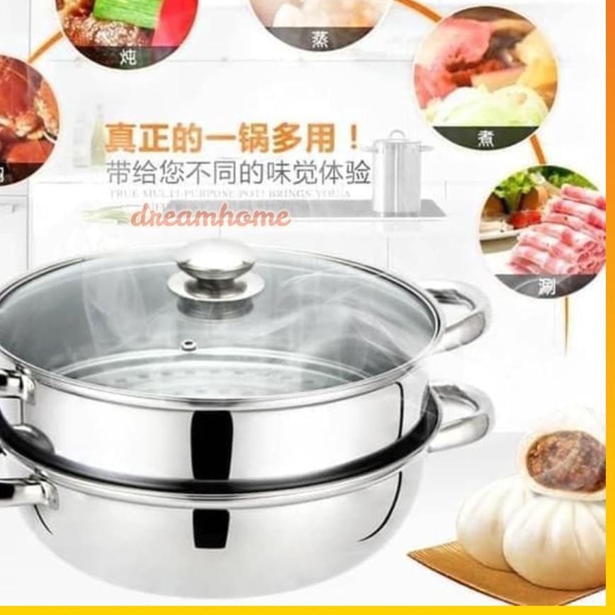 ♖ Panci set / panci kukus Steamer Stainless 2 Tingkat Kukusan Stainless Steel WD ⅍