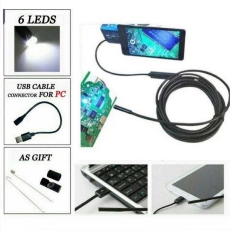 (Stok, Dikirim dari Jakarta) YUN Mall  ENDOSCOPE KABEL Camera Android 1M 7MM LENS Pengintai Android