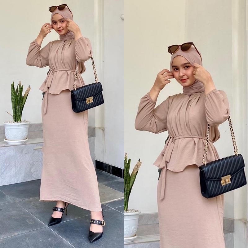 SRIWA One Set Gamis Setelan Wanita Crinkle Dini Set Rok Dan Atasan Os01-2