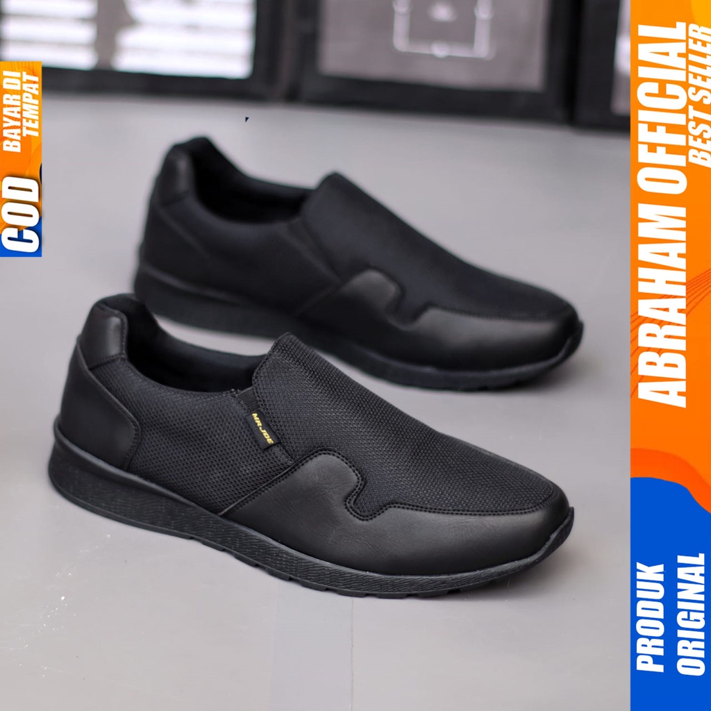 Sepatu Sneakers Pria Casual Hitam Kerja Abraham Paul