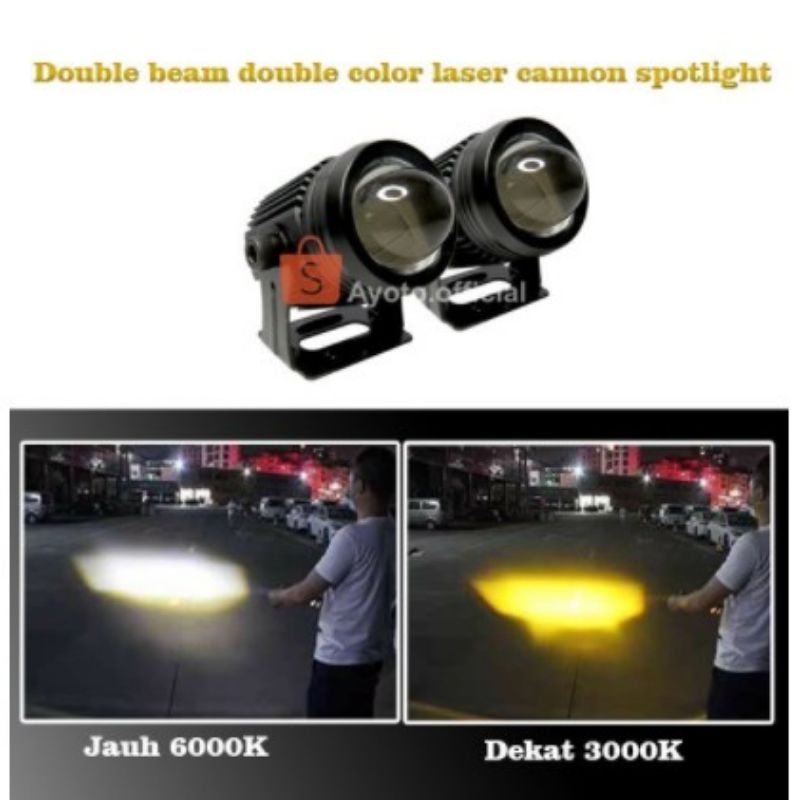 lampu led ayoto d2 laser f02 lampu tembak, lampu tambahan putih dan kuning
