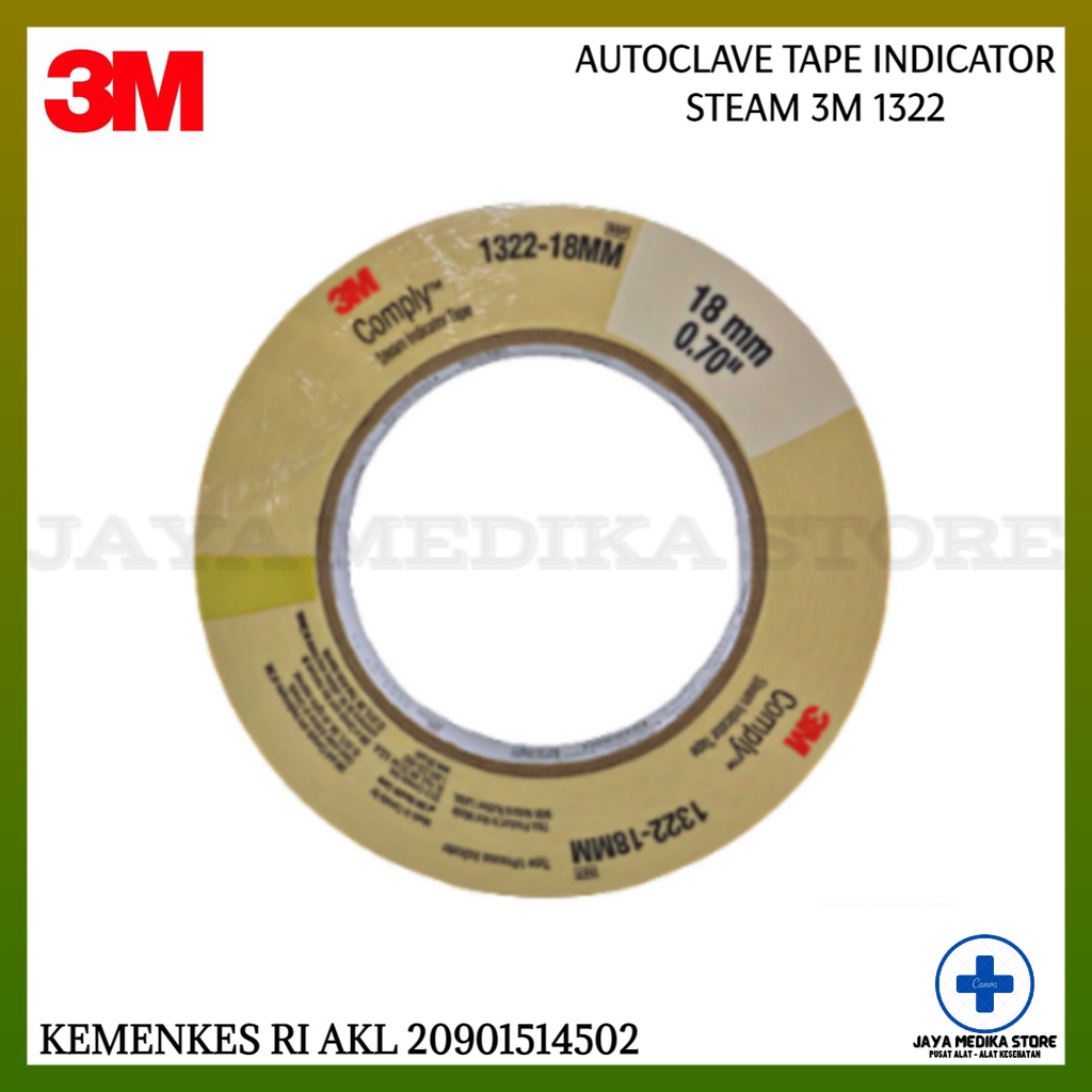 Pita Autoclave Tape 3M 1322 Indicator Steam 18mm X 50 meter Alat Sterilisasi 3M Adhesive Tape