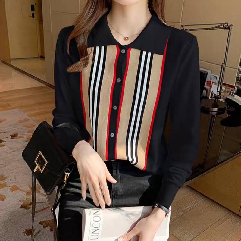 KNIT BLOUSE BLUEBERRY LENGAN PANJANG PREMIUM IMPORT