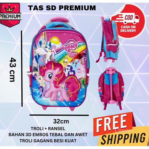 TAS TROLI + RANSEL Tas Troley Sekolah Anak SD Karakter Tas Sekolah anak Perempuan tas cewe IMPORT