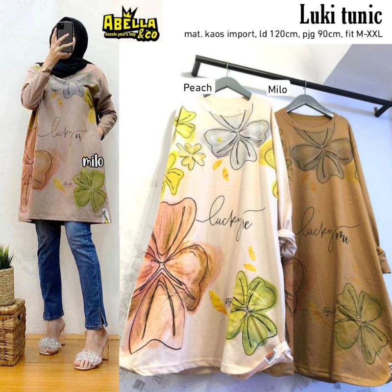 Tunik kekinian wanita katun kaos import adem luki tunic by abella
