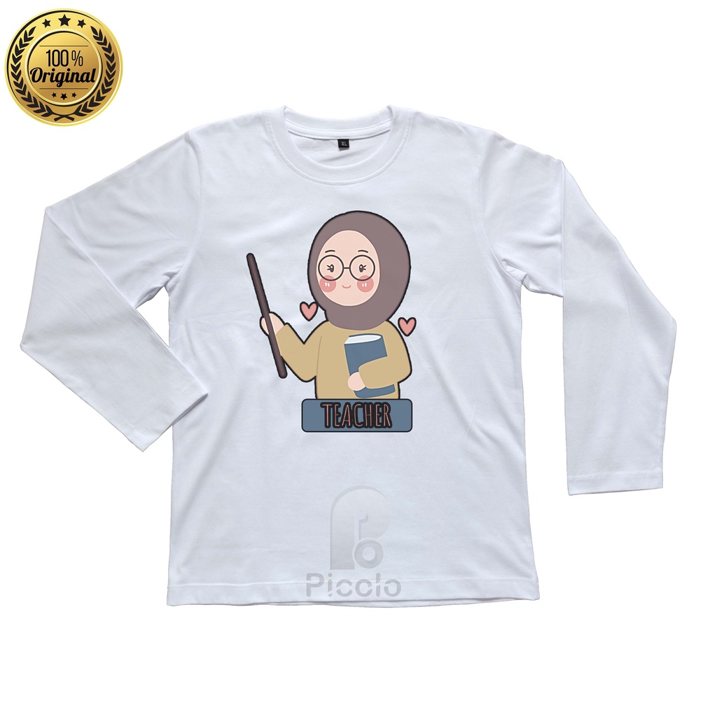 (FREE NAMA) BAJU KAOS ATASAN LENGAN PANJANG ANAK MOTIF KARAKTER PROFESI GURU/TEACHER