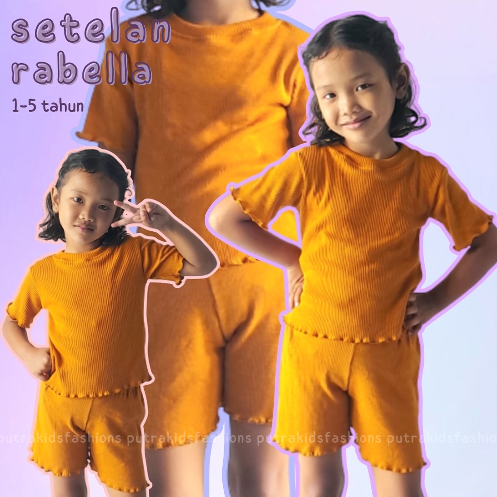 Setelan Rabella Anak / Setelan Baju Anak Perempuan Rib Curly Tee / Kaos Rib Anak Perempuan 1-5 Tahun