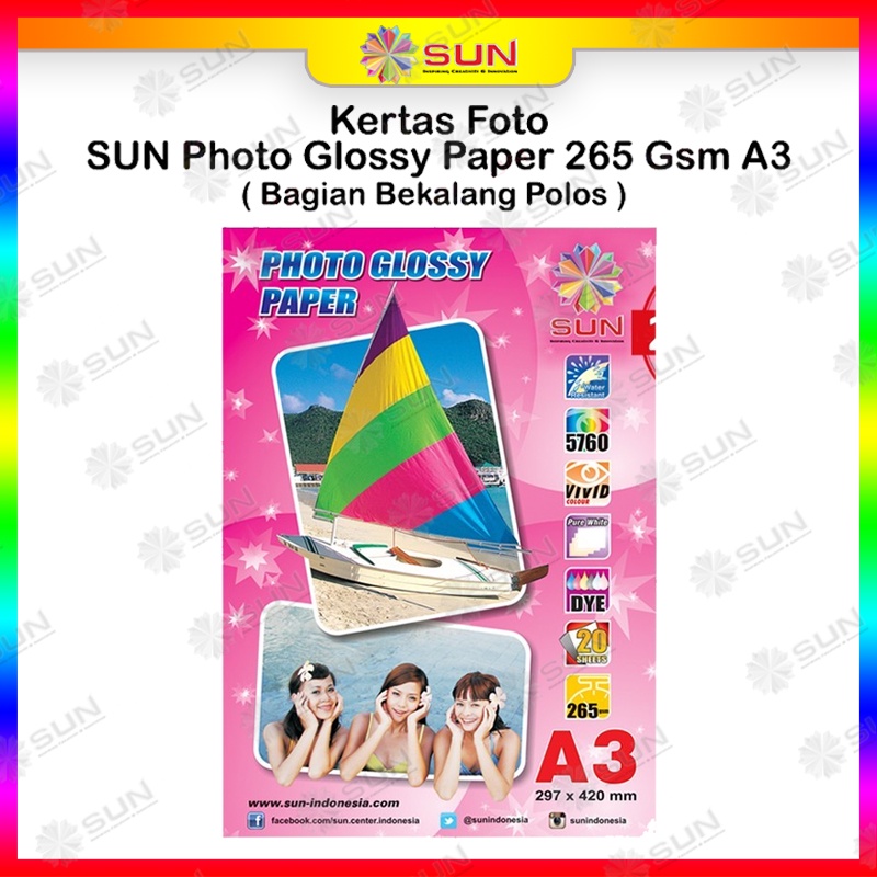 T2T Kertas Foto Glossy A3 - SUN Photo Glossy Paper A3 Ketebalan 210, 240, 265 gram ( Support