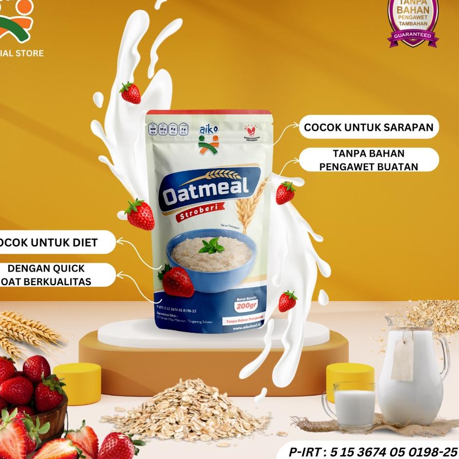 

Suplier1st AIKO Oatmeal / Oatmeal / Quick Oatmeal/ Sereal Oatmeal / Oat Tanpa Bahan Pengawet - Stroberi