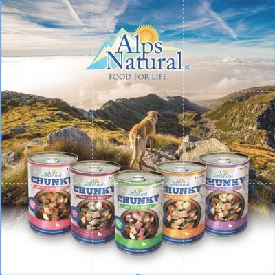 ( 12 KALENG ) Alps Natural Chunky Rasa Pork Makanan Kaleng Anjing 415 gram