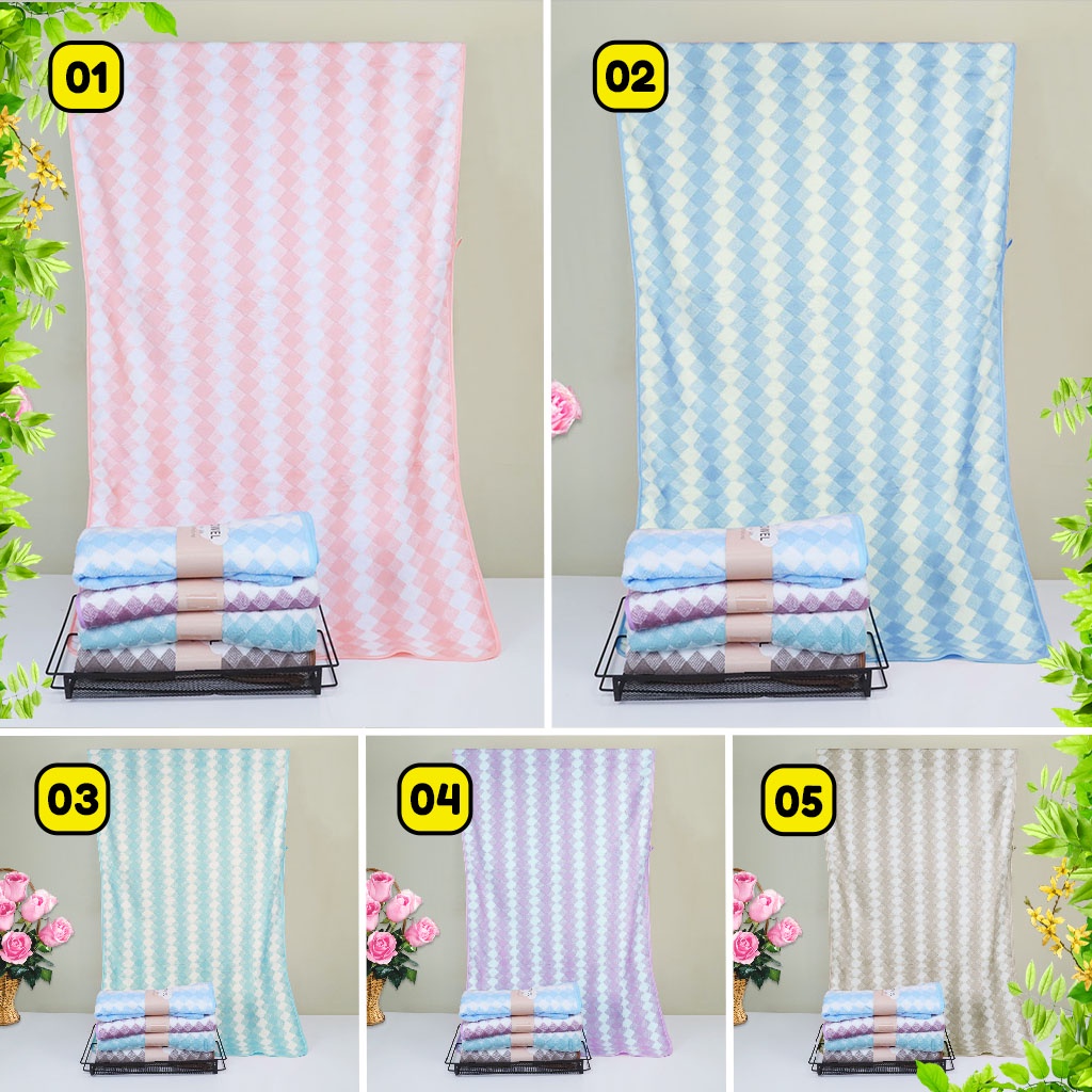 Handuk Mandi Daya Serap Tinggi Jumbo Microfiber Premium Ukuran 70x140cm Motif Diamond High Quality Dewasa Pria Wanita Perlengkapan Mandi Import - H15-C-KT - 88 Blanketstore