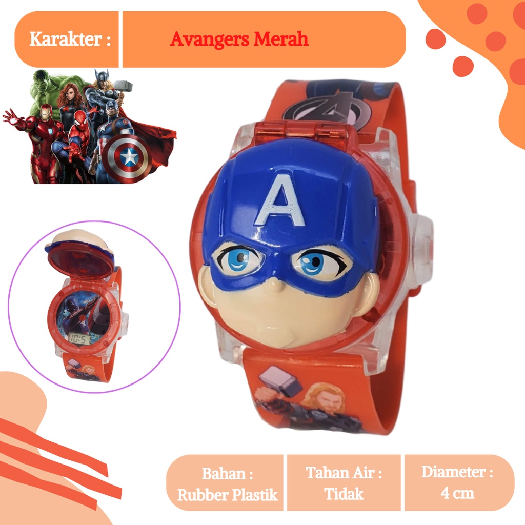 [COD] Jam Tangan Anak Topeng Kepala Cowok 3D Digital Melodi Musik Karakter Kartun Transformer Boboboi Avangers