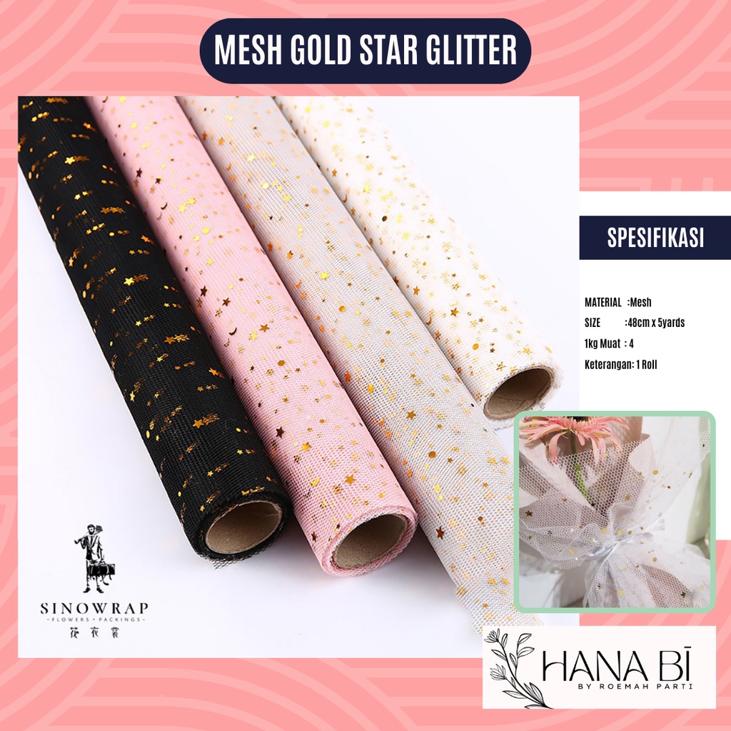 

1 Roll Florist Mesh Mesh Gold Star Glitter Kertas Buket Korea Bunga Flower Wrapping Paper Kado P.XYS