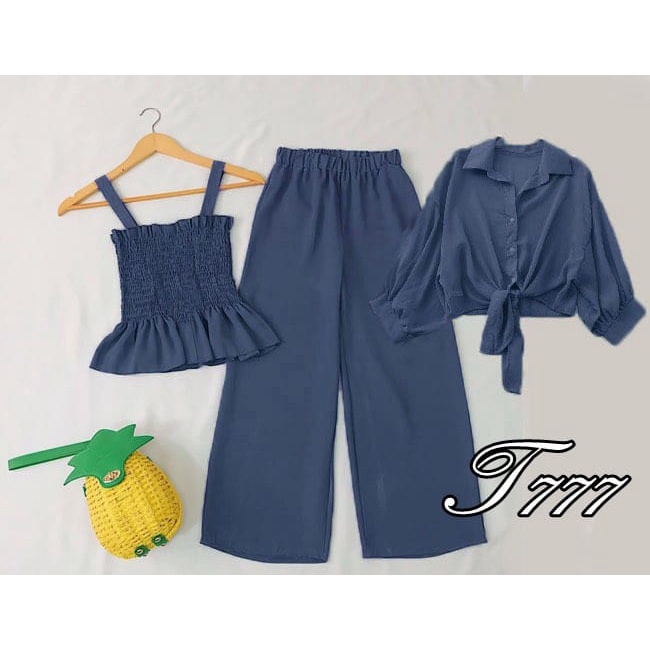 Setelan Wanita Terbaru 3in1 ( Dapat Baju+Outer+Celana ) Baju Ootd Wanita Hijab Ootd Wanita Set Kekin