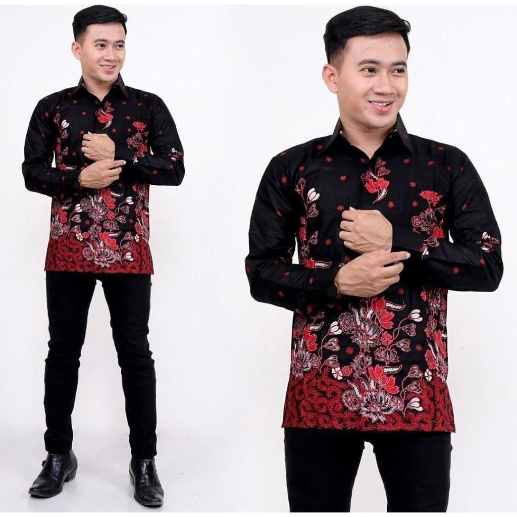 kemeja pria  lengan panjang batik halus motif  baju bunga ras.. ukuran jumbo