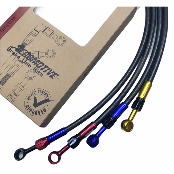 Selang Rem AEROMOTIVE Depan 95cm Serat nap cnc banjo lurus plus bengkok 90 derajat