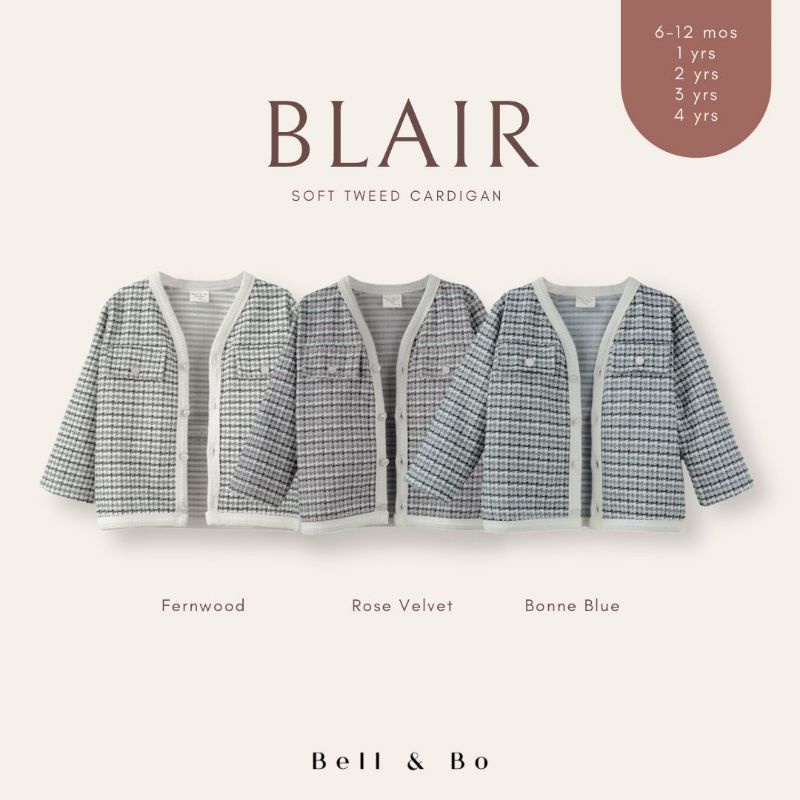 Blair Cardigan Bell and Bo / Cardigan Anak Perempuan / Cardigan Anak Tweed Katun Katun Katun SDA