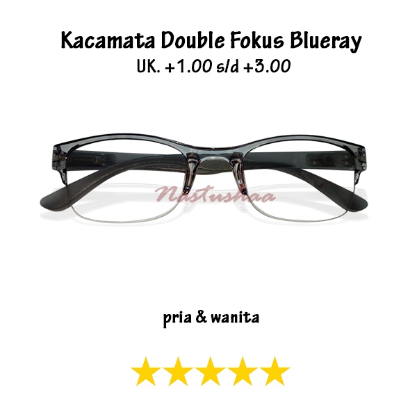 Kacamata 2 Fungsi Baca dan Jalan (+) Uk. +1.00 s/d +3.00 Blueray Gagang Per Kacamata Model Semi Rimless Warna Abu Lensa Gradasi Anti Radiasi Unisex FREECASE